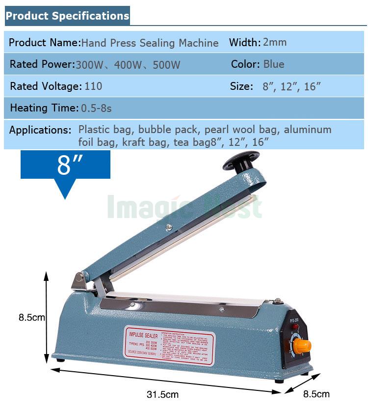 8"12"16" Impulse Sealer Manual Heat Sealing Machine Poly